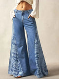 Wide-leg flare jeans in a blue floral print.