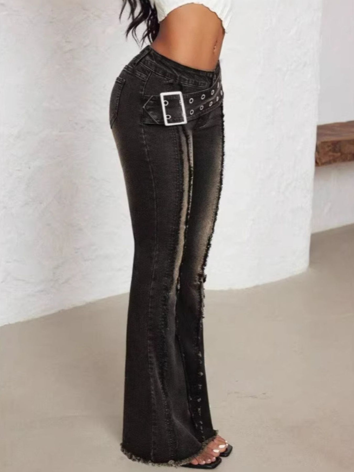 Belted High Waist Flare Jeans — product image 5