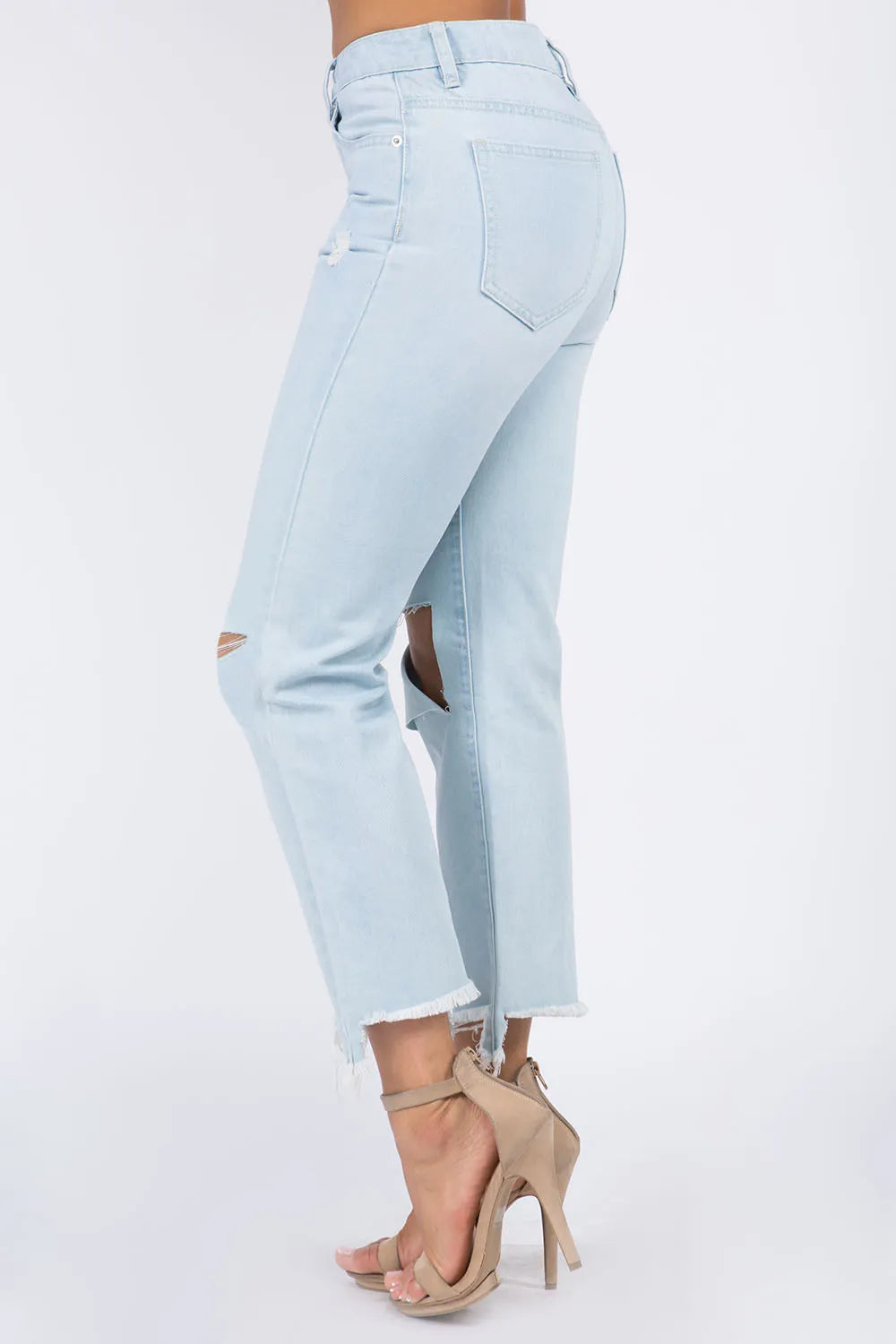 American Bazi High Waist Distressed Raw Hem Jeans — product image 3