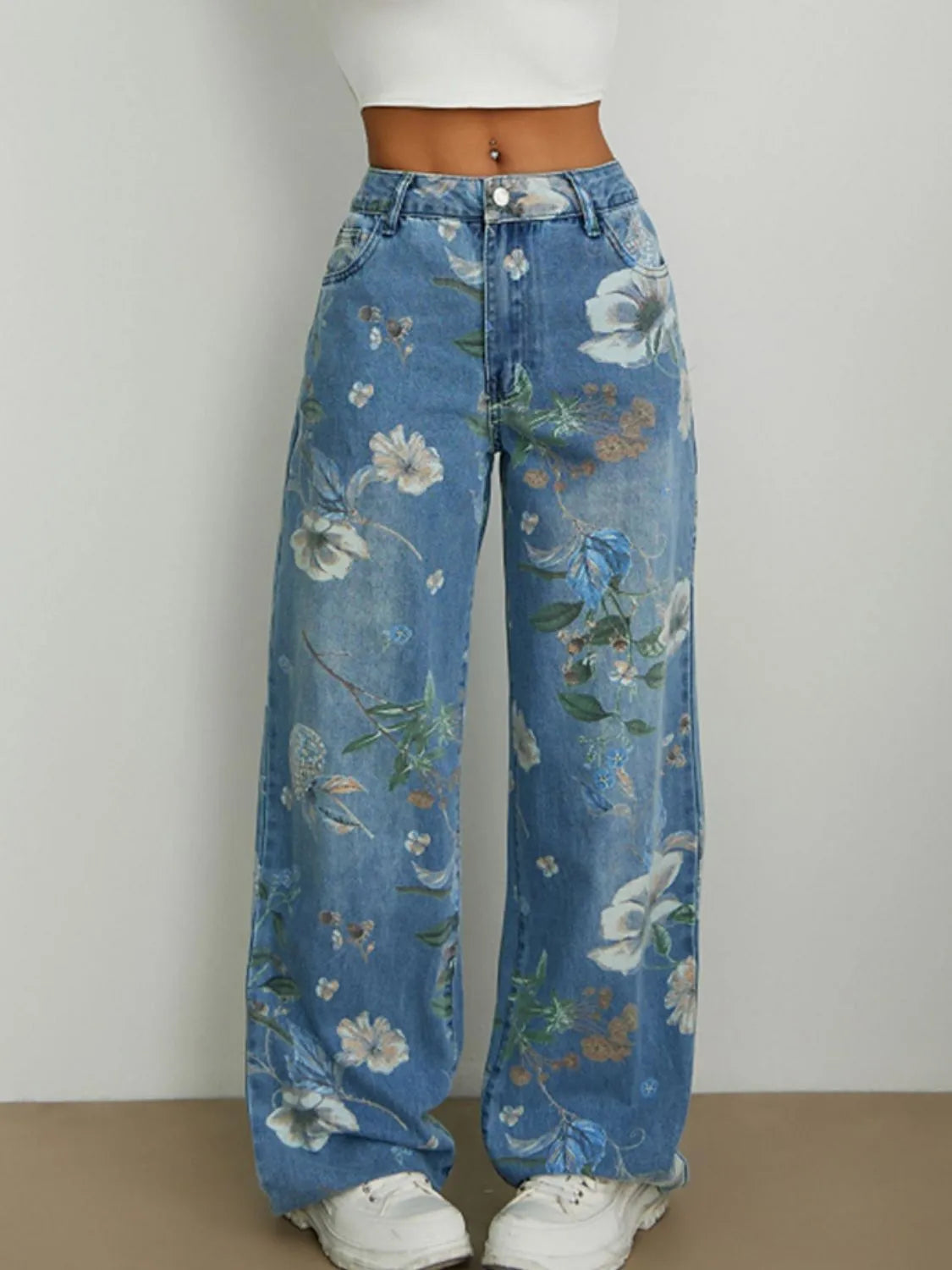 Printed wide leg jeans