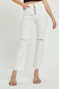 High rise button fly straight ankle jeans