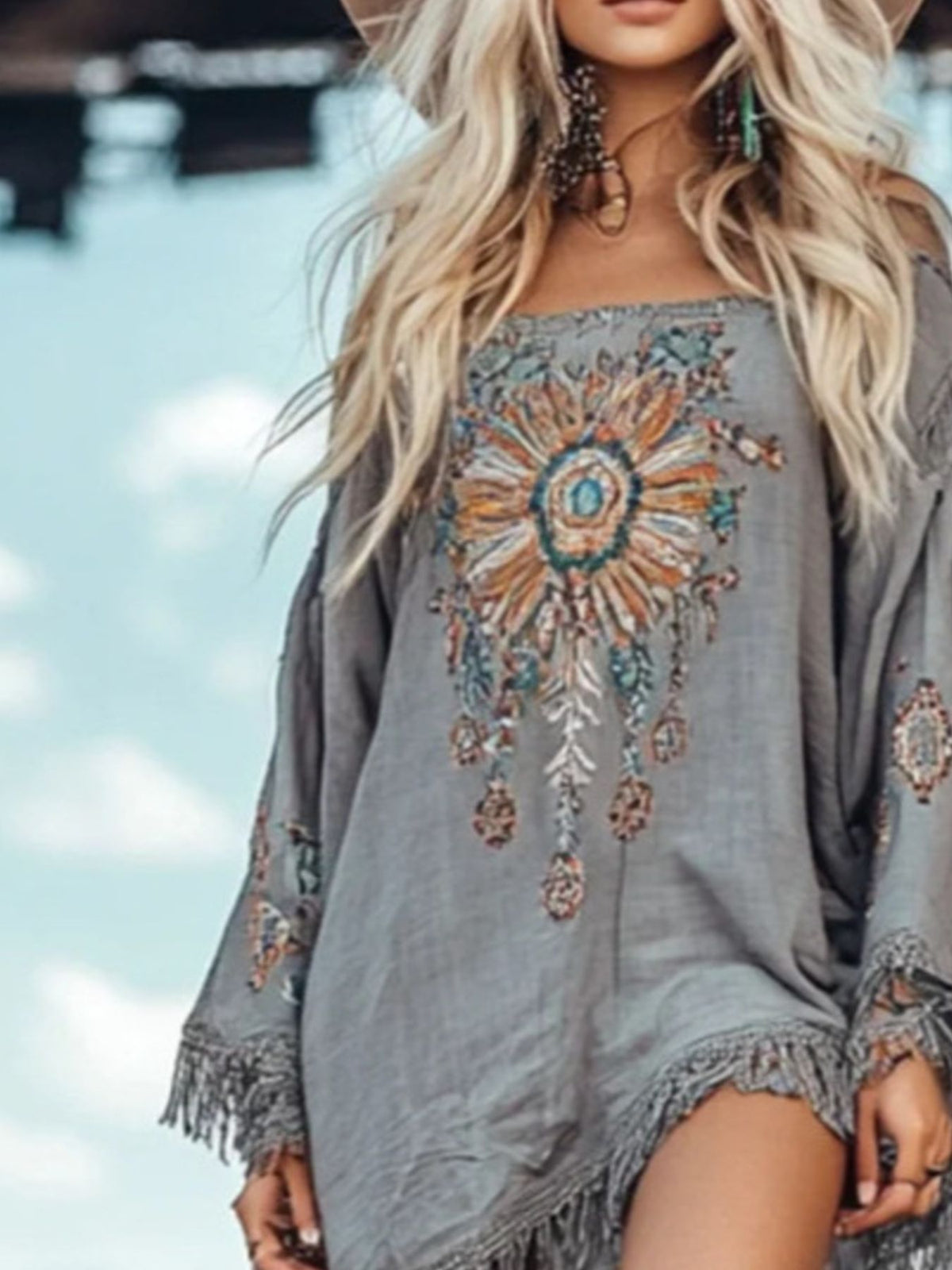 Fringe Hem Long Sleeve Mini Dress — product image 2
