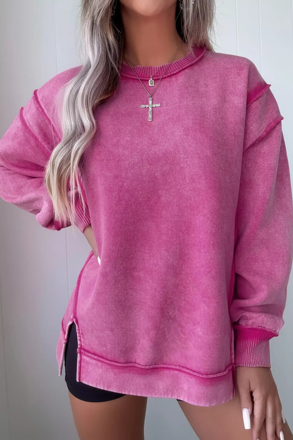 Mineral wash exposed seam sweatshirt