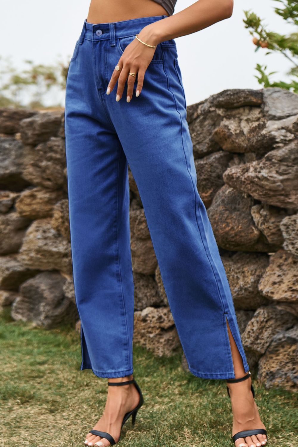 High Waist Loose Fit Ankle Slit Jeans — product image 5