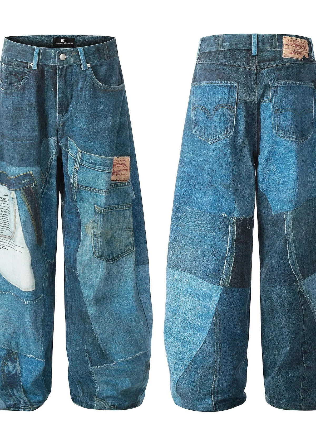 Men's Washed Patchwork Wide Leg Curved Jeans — product image 4