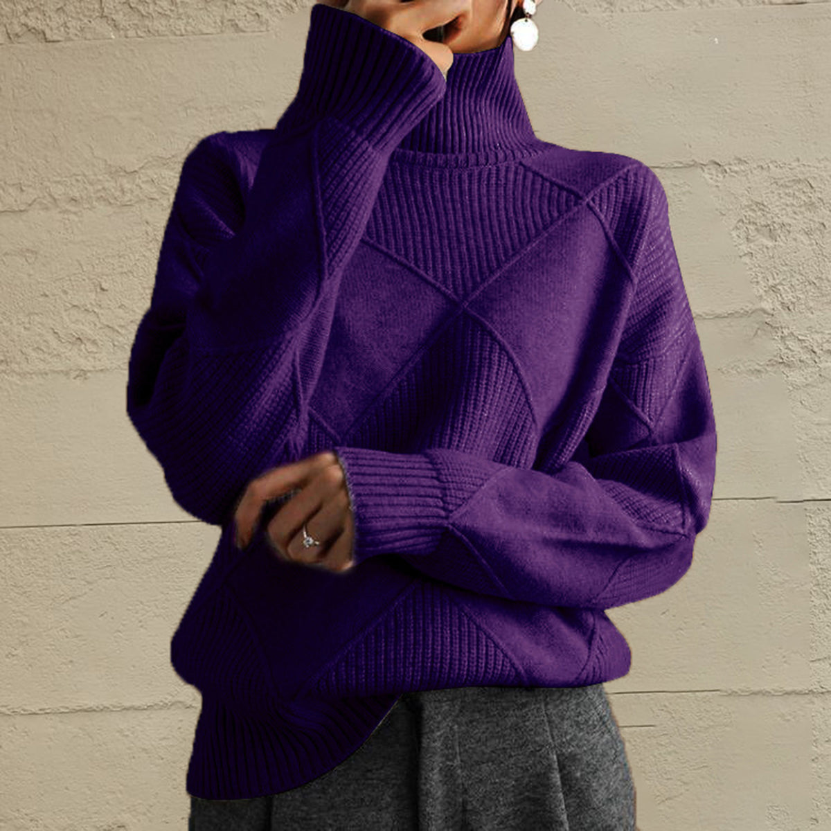 Geometric Turtleneck Long Sleeve Sweater — product image 22