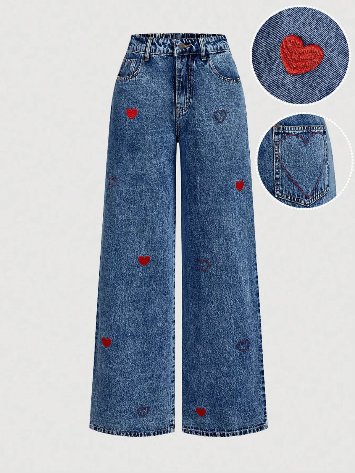 Embroidered Heart Wide-Leg Jeans — product image 5
