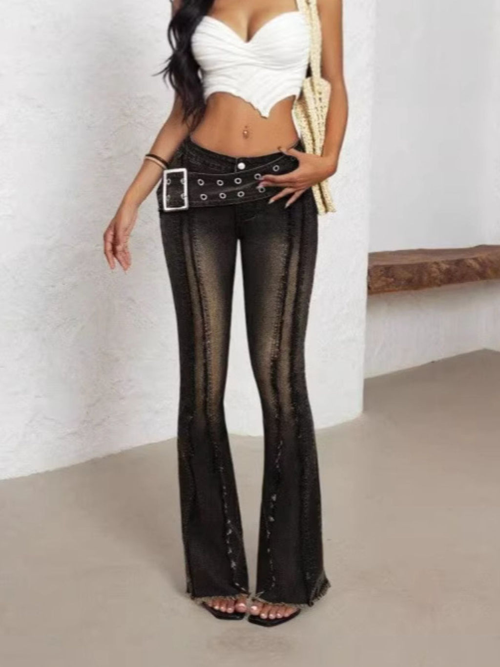 Belted High Waist Flare Jeans — product image 2