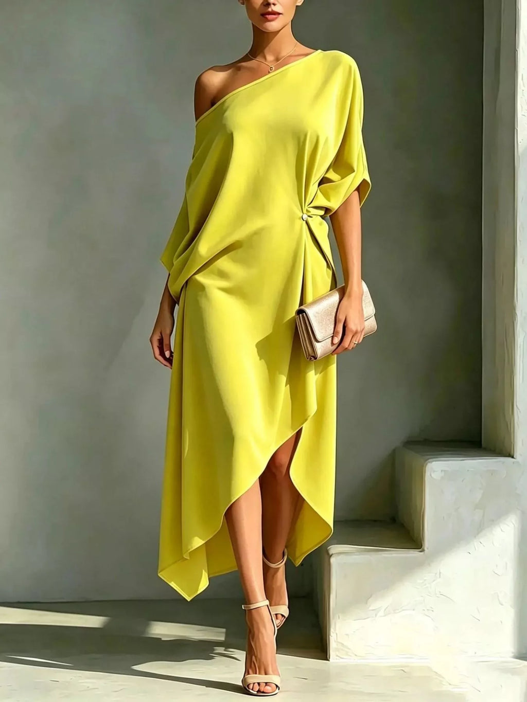 Asymmetrical one-shoulder drape dress