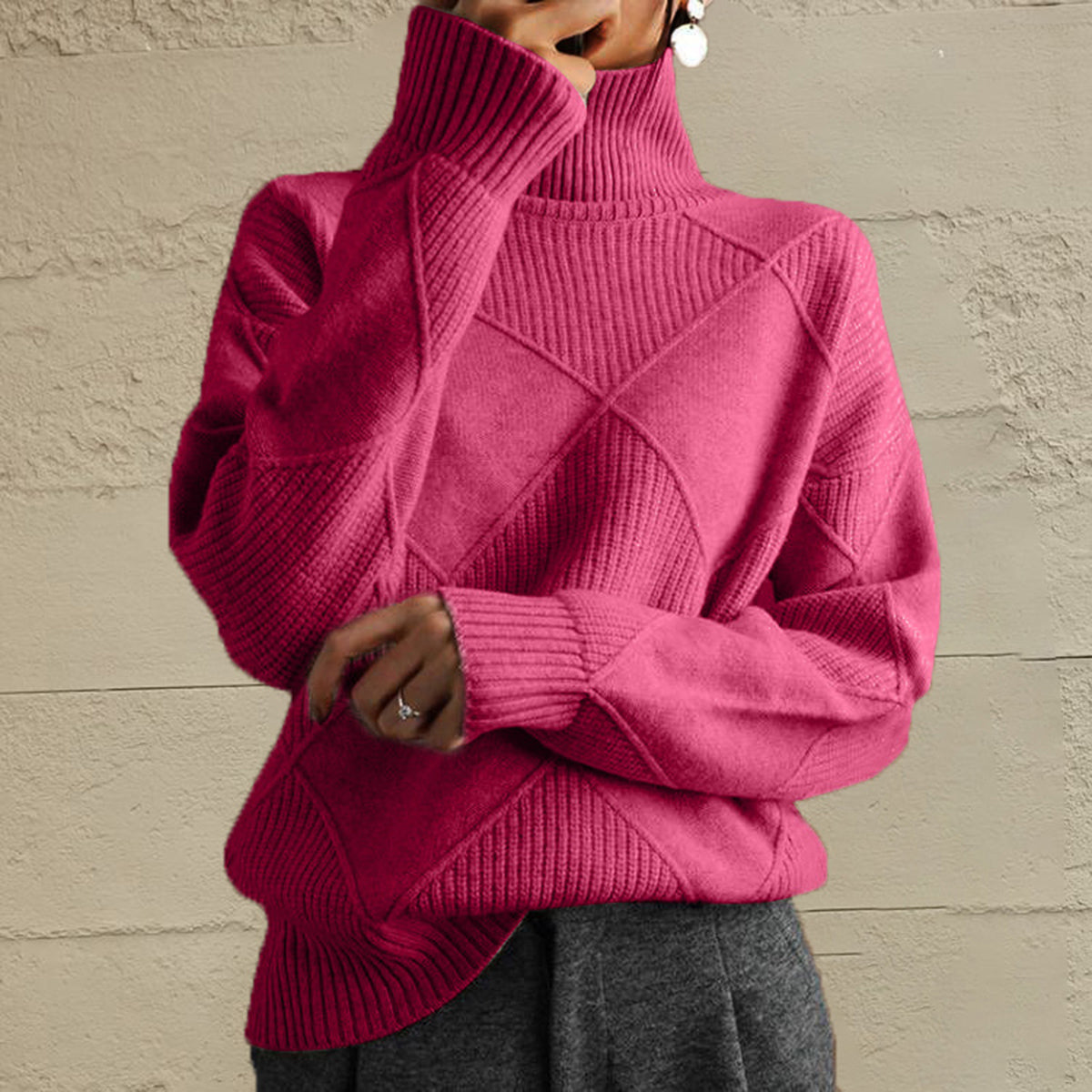 Geometric pattern turtleneck sweater