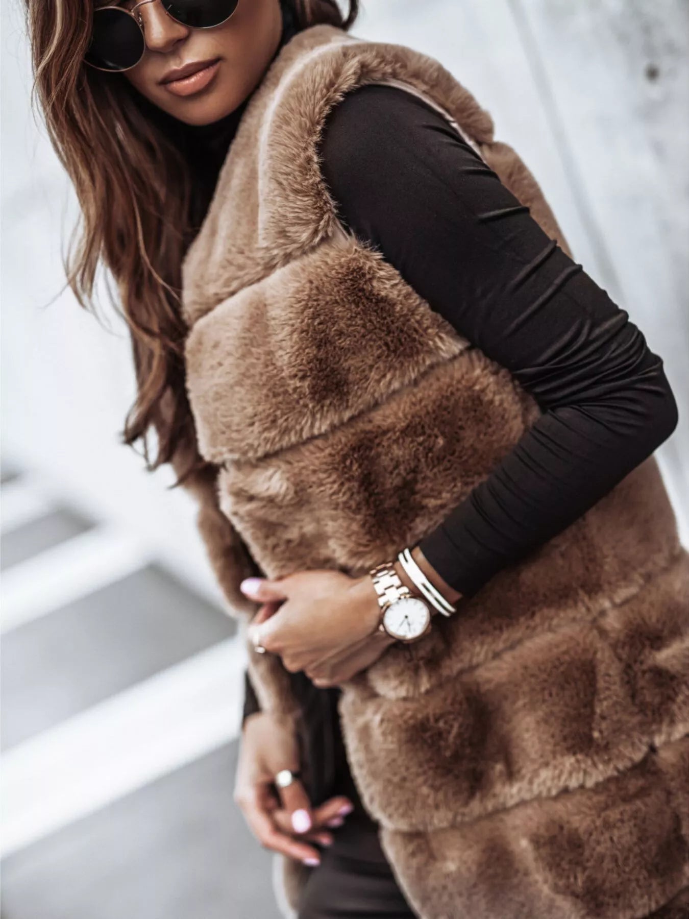 Faux Fur Longline Vest Coat — product image 3