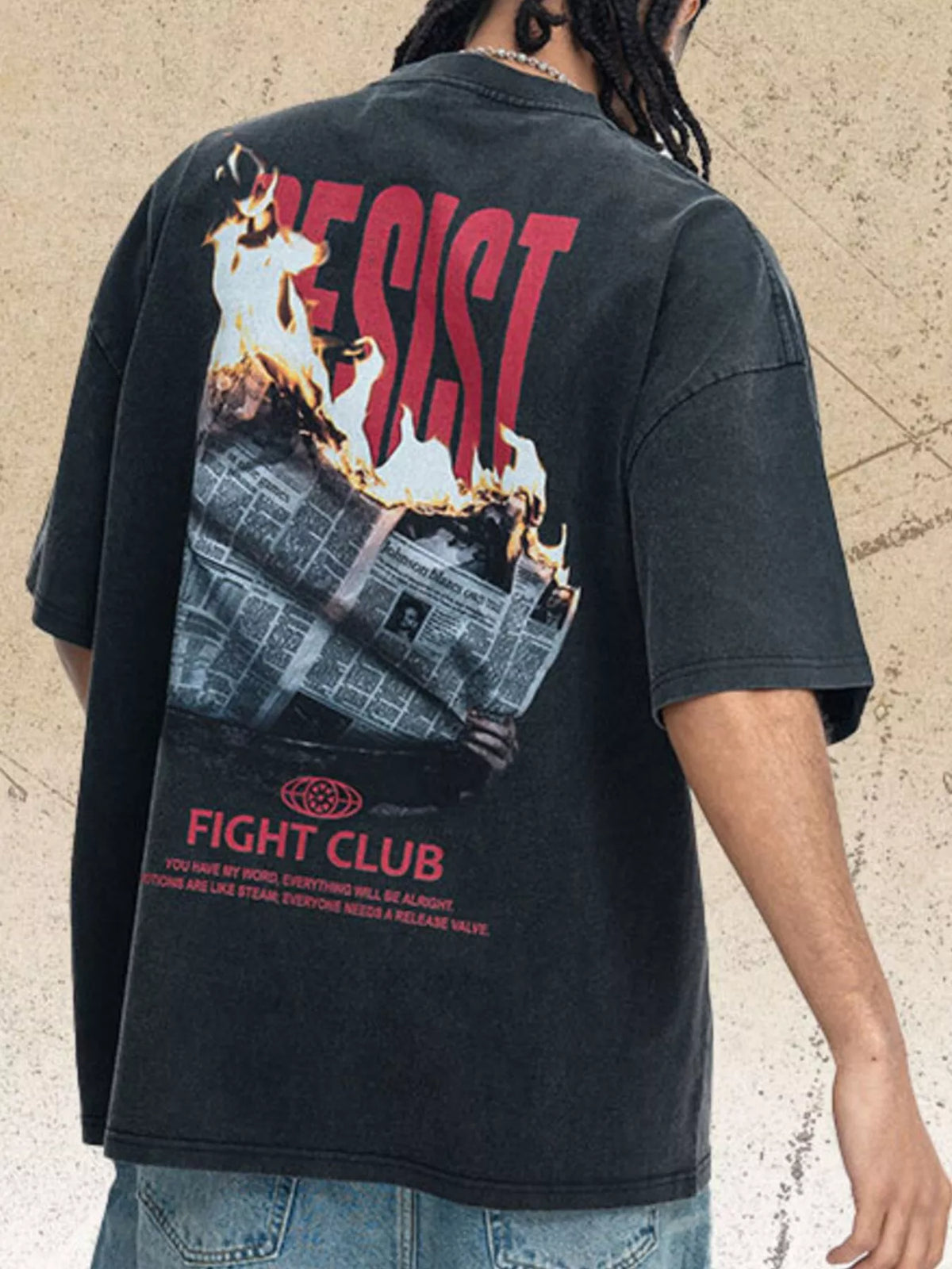 Men's vintage back-print round neck t-shirt