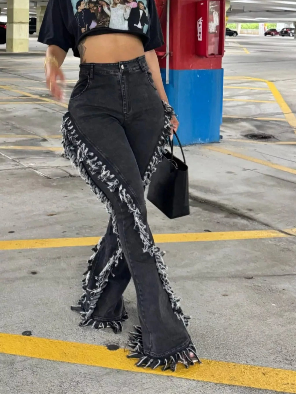 Frayed Trim High Waist Flare Jeans — product image 2