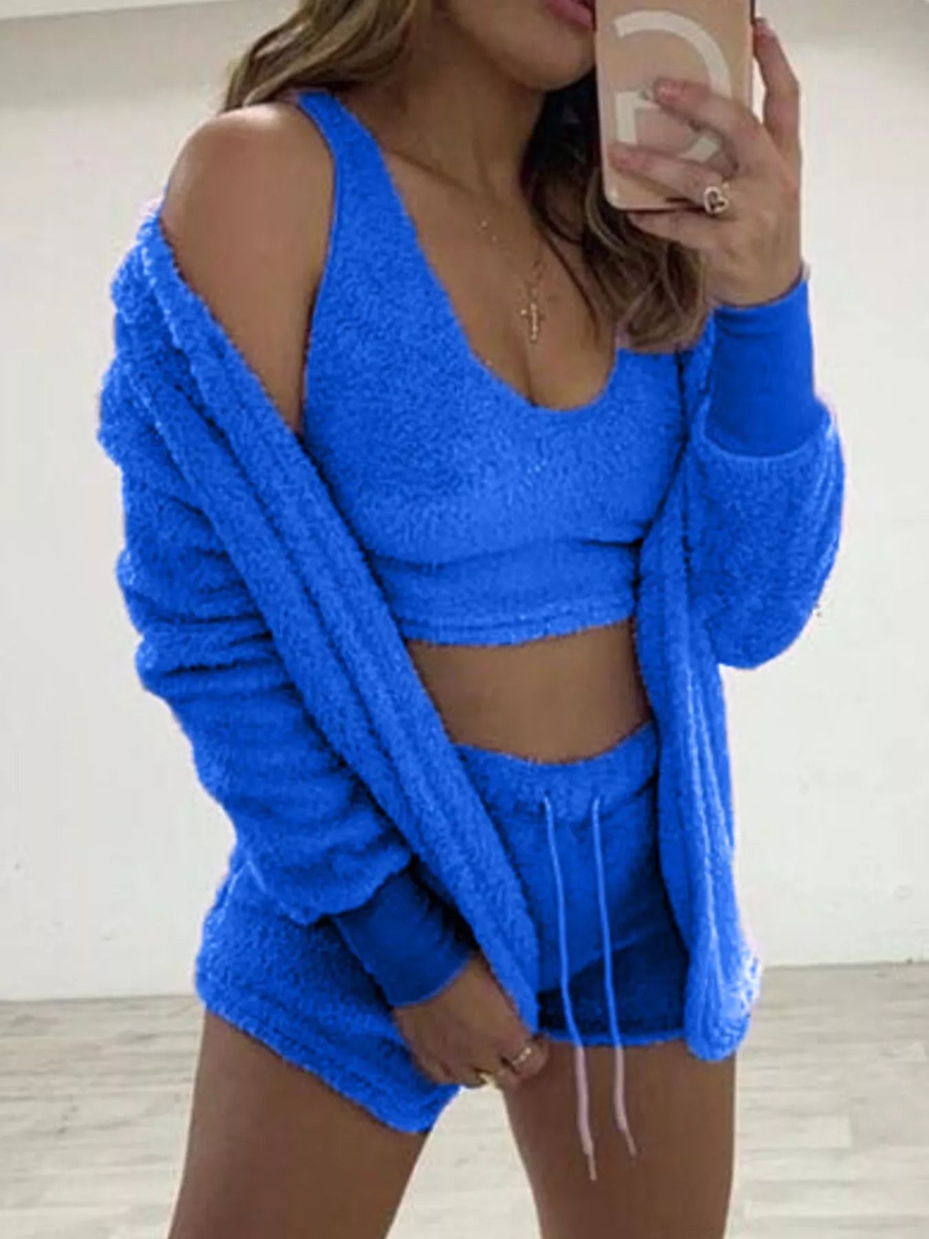 Fuzzy Tank, Cardigan & Shorts Three-Piece Set — Plus Size — product image 20