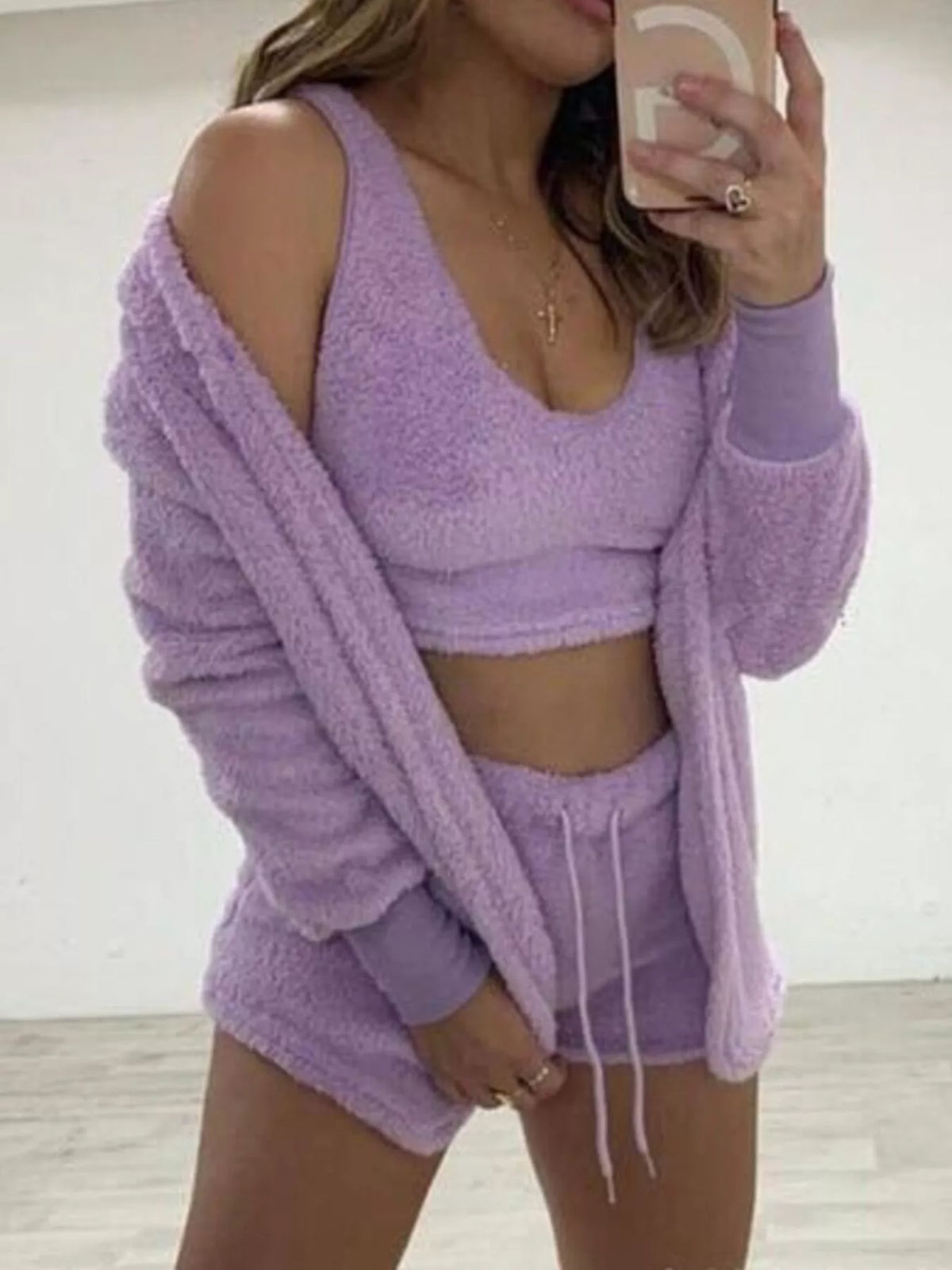 Fuzzy Tank, Cardigan & Shorts Three-Piece Set — Plus Size — product image 18