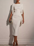 Slim-fit midi dress with beaded slit sleeve