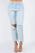 High waist distressed jeans with raw hem