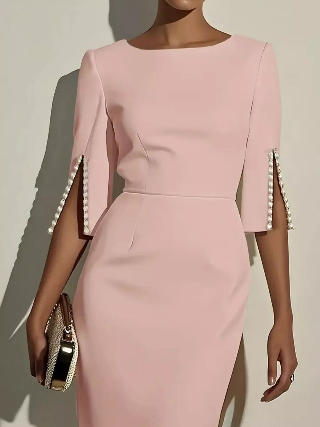 Slim-Fit Elegant Midi Dress with Beaded Slit Sleeve — product image 8