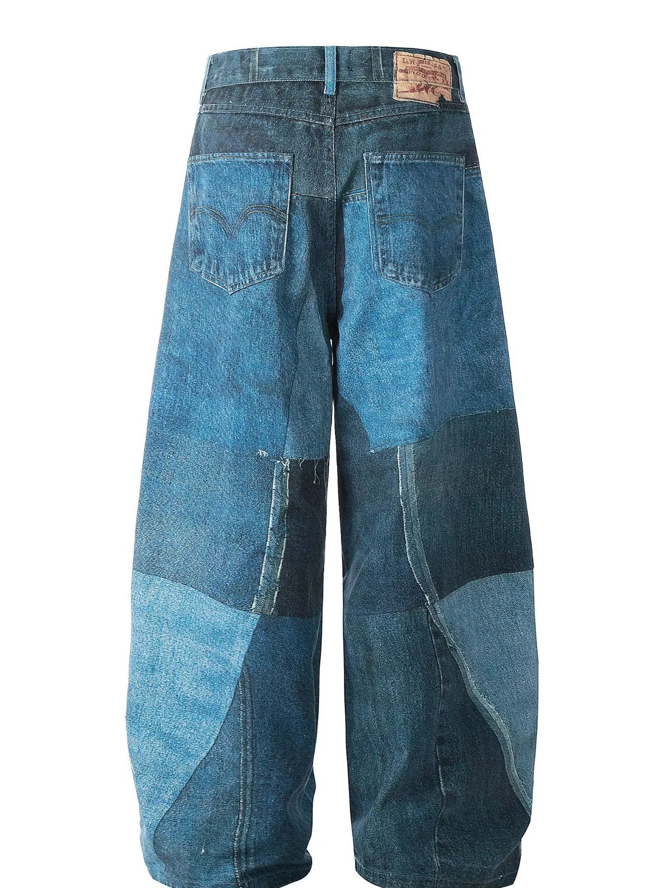 Men's Washed Patchwork Wide Leg Curved Jeans — product image 3