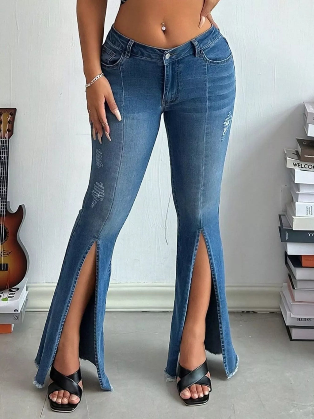 Distressed Slit Flare Jeans — product image 4