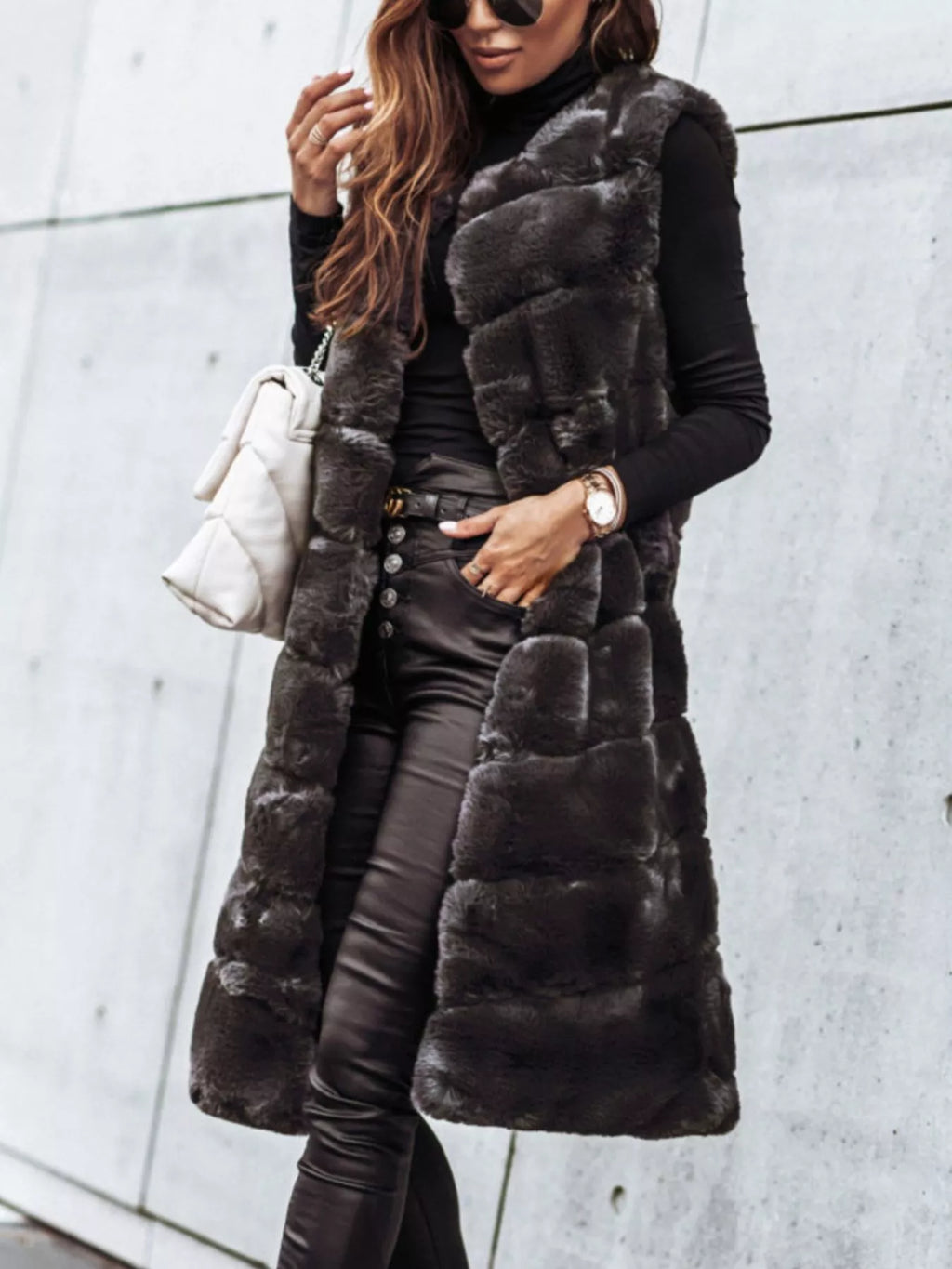 Faux Fur Longline Vest Coat — product image 6