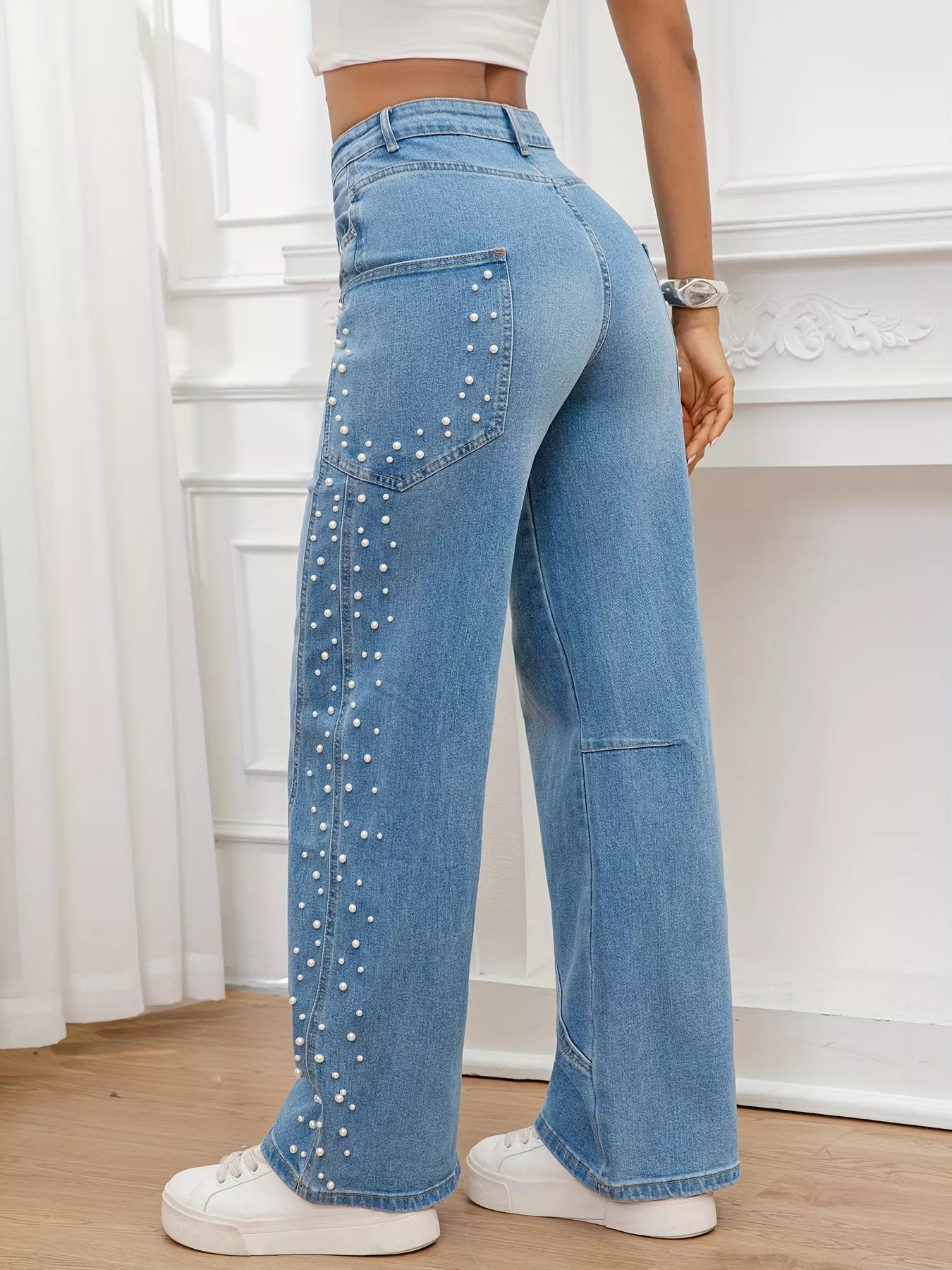 Pearl Embellished Wide Leg Jeans — product image 5