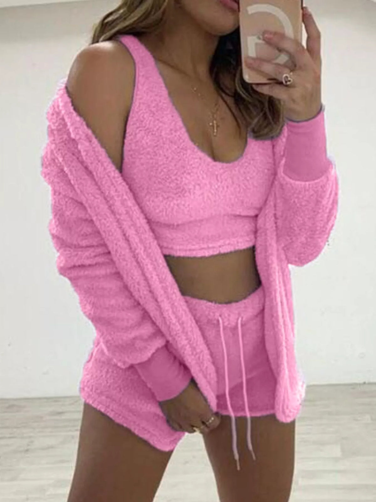 Fuzzy Tank, Cardigan & Shorts Three-Piece Set — Plus Size — product image 4