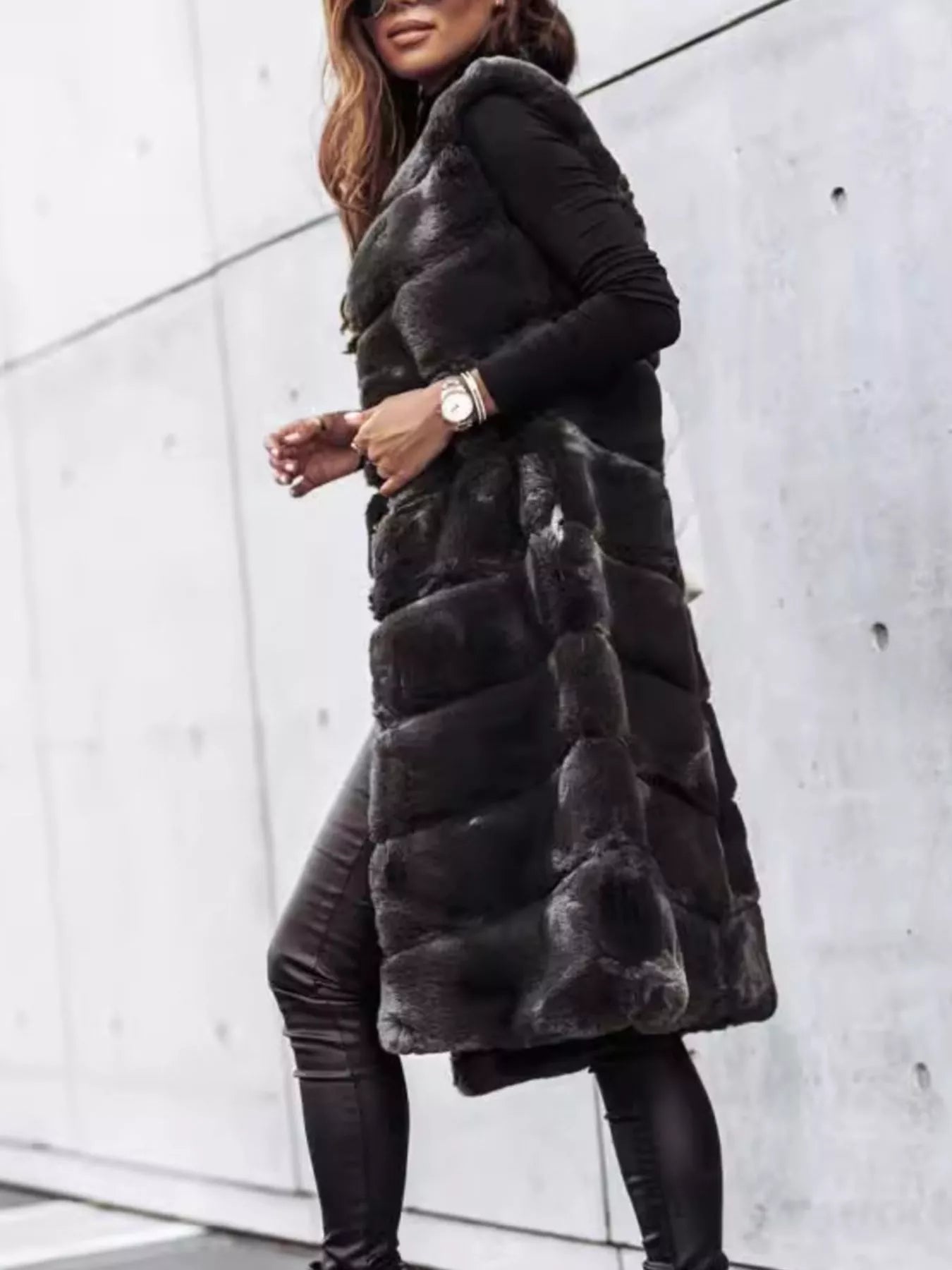 Faux Fur Longline Vest Coat — product image 5