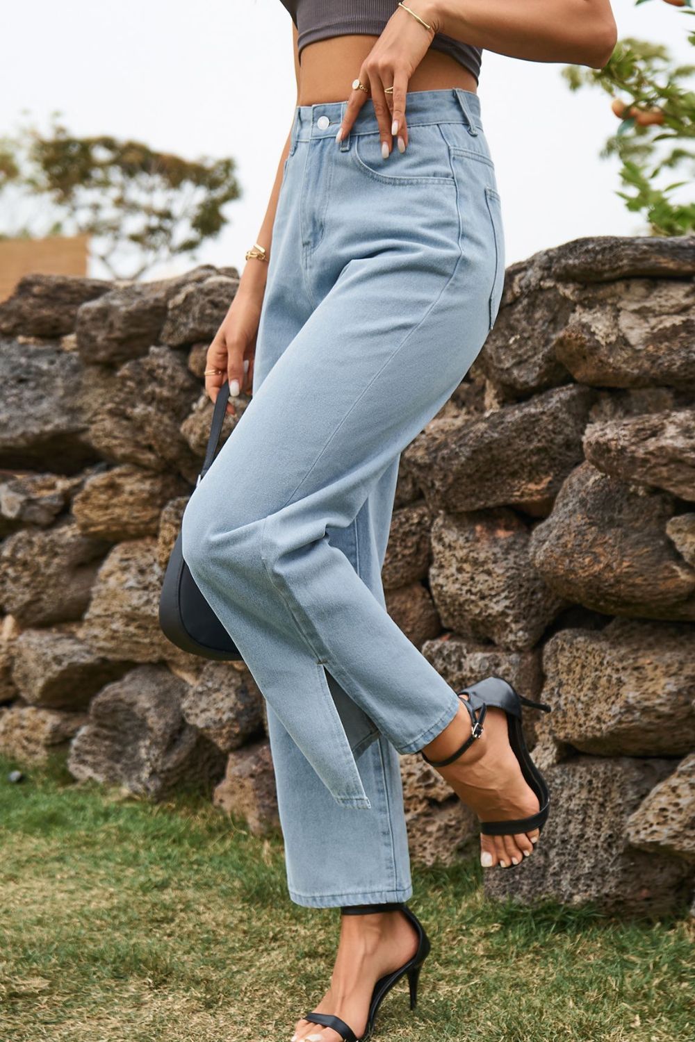High Waist Loose Fit Ankle Slit Jeans — product image 2