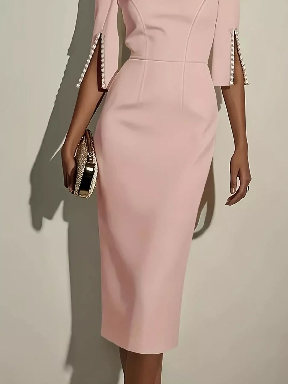 Slim-Fit Elegant Midi Dress with Beaded Slit Sleeve — product image 9