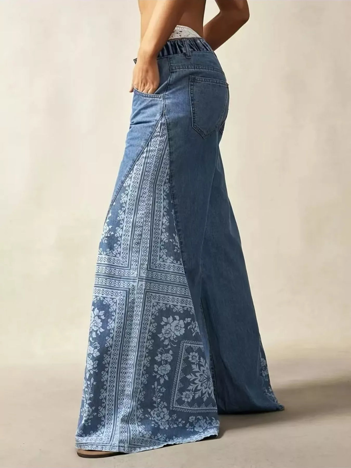 Floral Print Wide-Leg Flare Jeans — product image 3