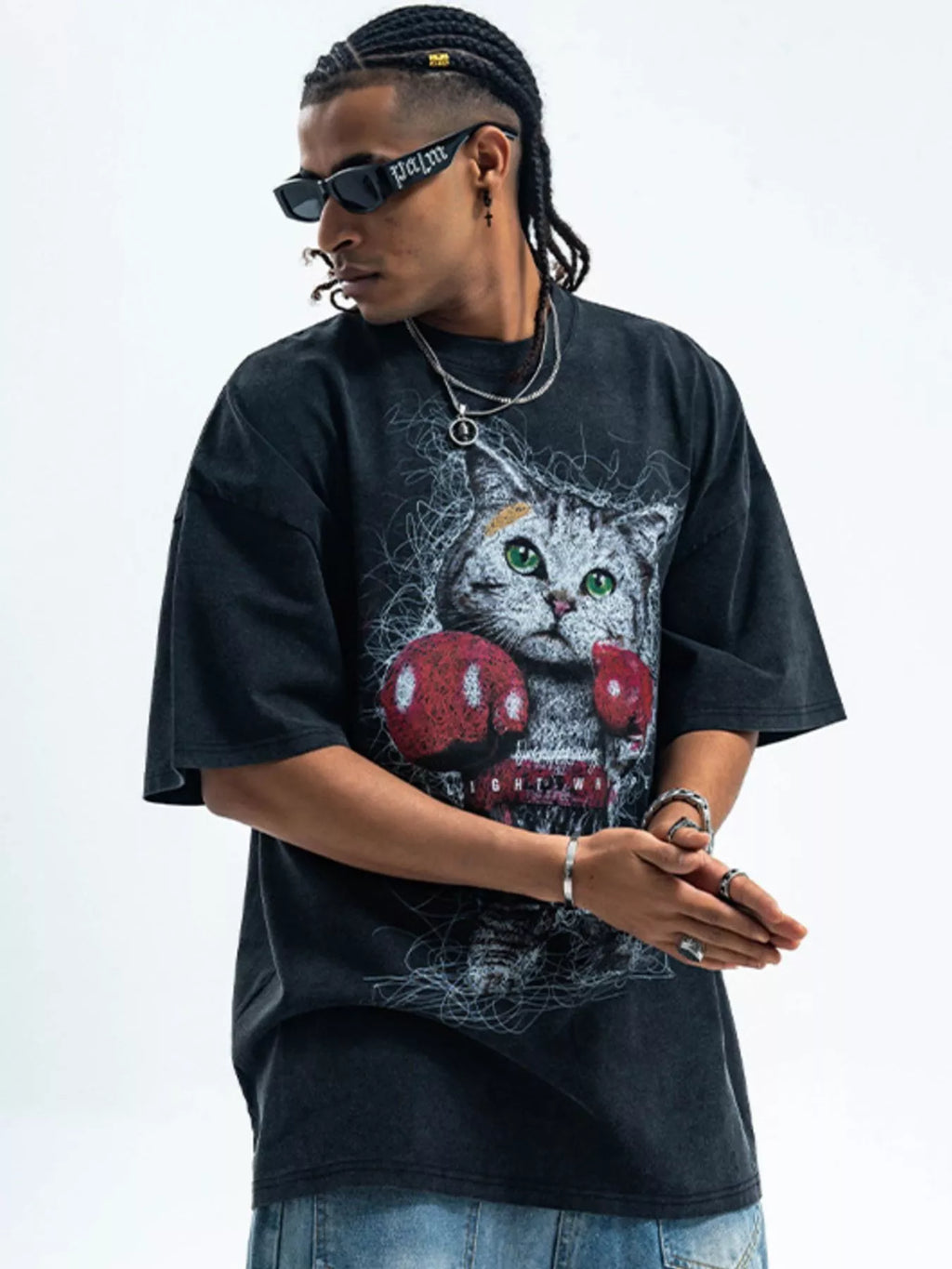 Men's Cat Graphic Vintage Wash T-Shirt — product image 2