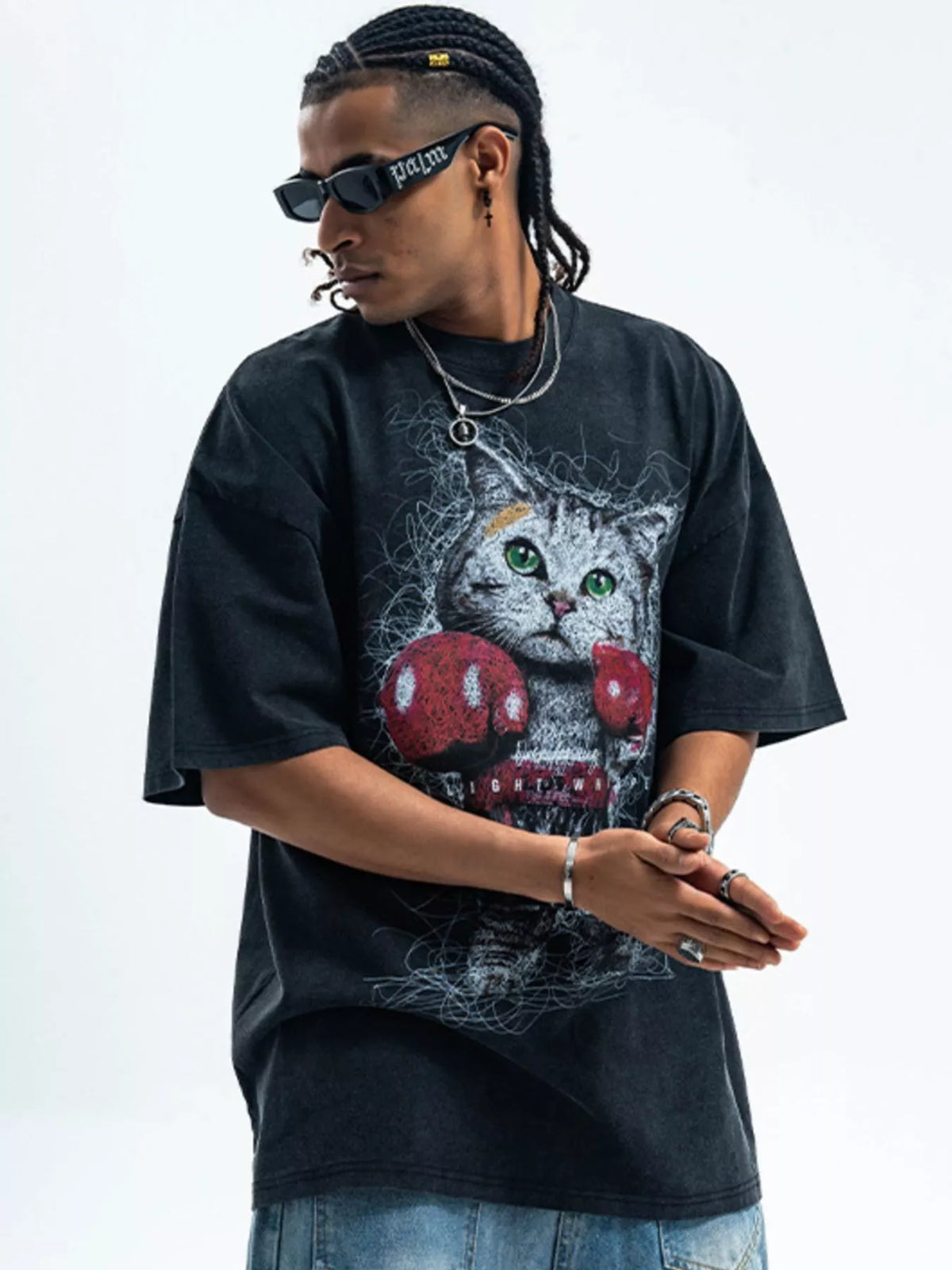 Men's Cat Graphic Vintage Wash T-Shirt — product image 2