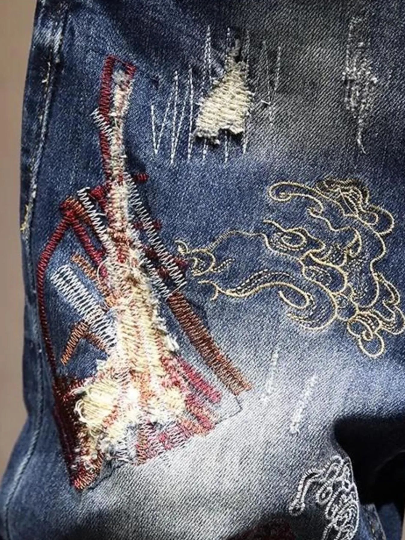 Men's Distressed Embroidered Jeans — product image 5