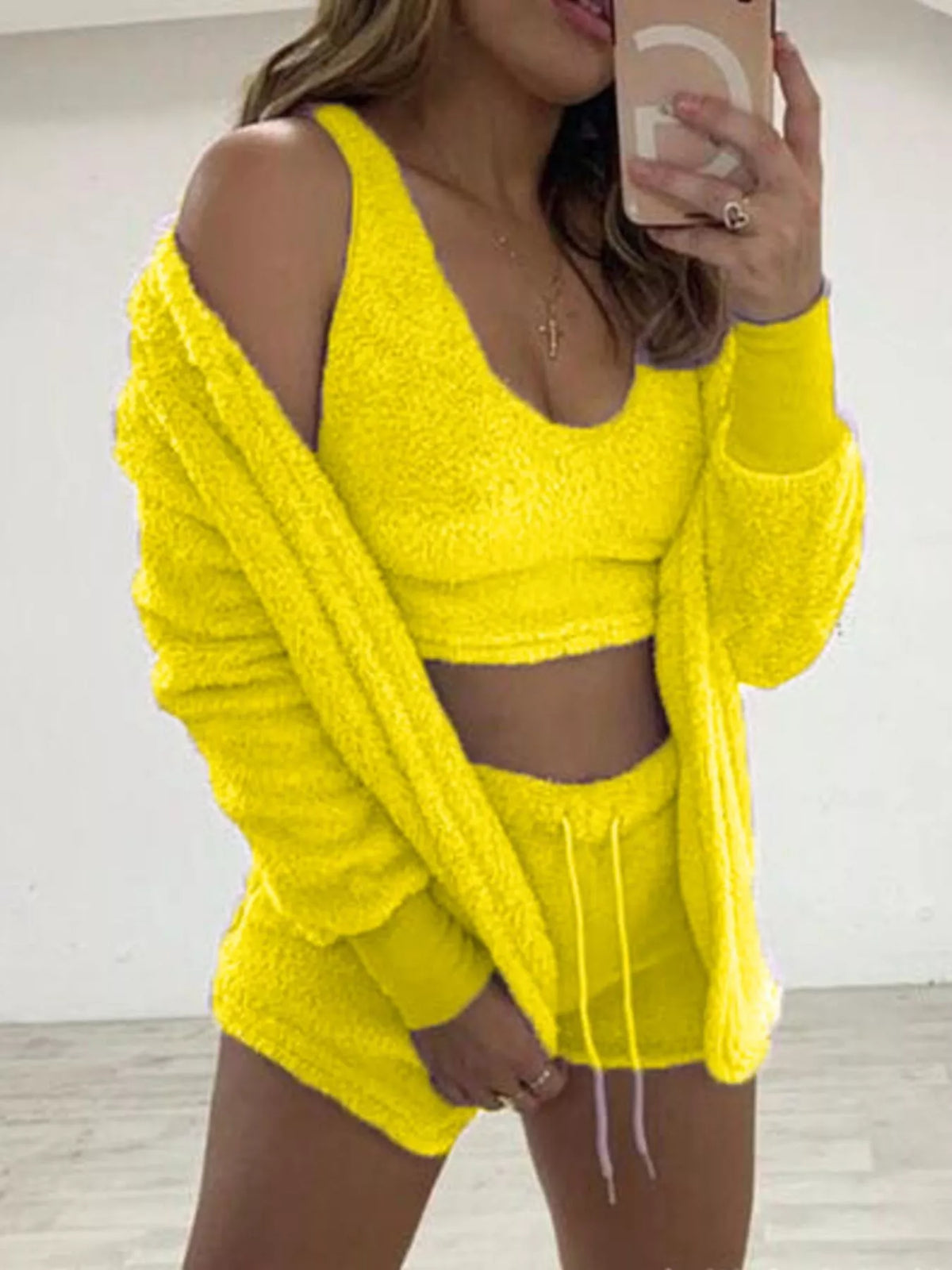 Fuzzy Tank, Cardigan & Shorts Three-Piece Set — Plus Size — product image 19