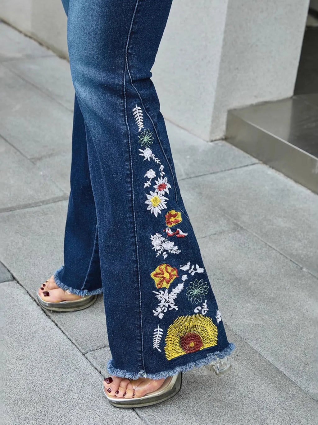 Raw Hem Embroidered High Waist Jeans — product image 5