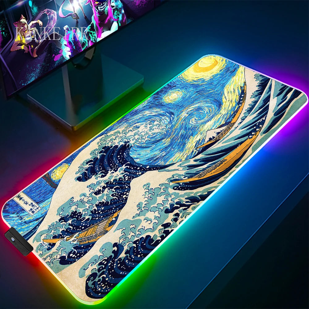 The Great Wave off Kanagawa RGB Gaming Mouse Pad Desk Mat LED Light Mousepad Artistic Computer Carpet — product image 13