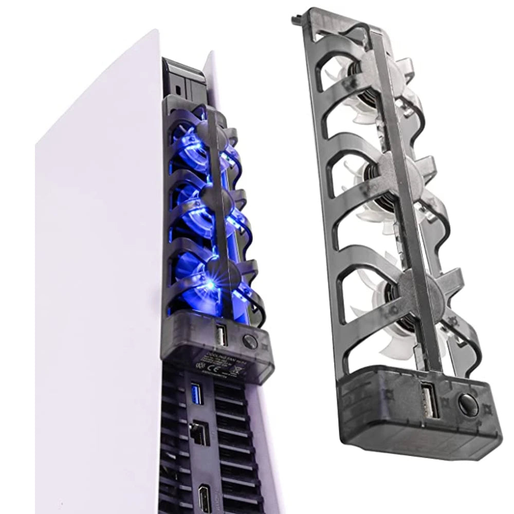 Clip-on PS5 cooling fan with LED lighting