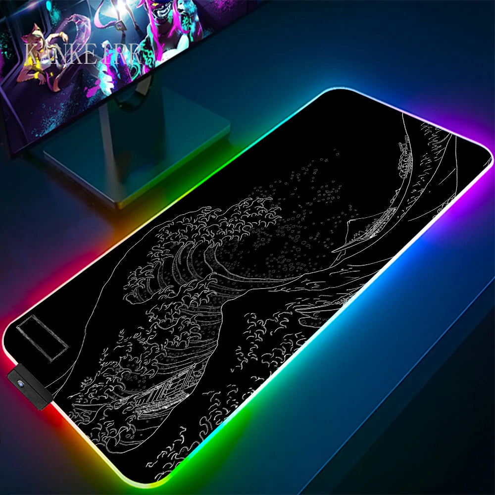 The Great Wave off Kanagawa RGB Gaming Mouse Pad Desk Mat LED Light Mousepad Artistic Computer Carpet — product image 9