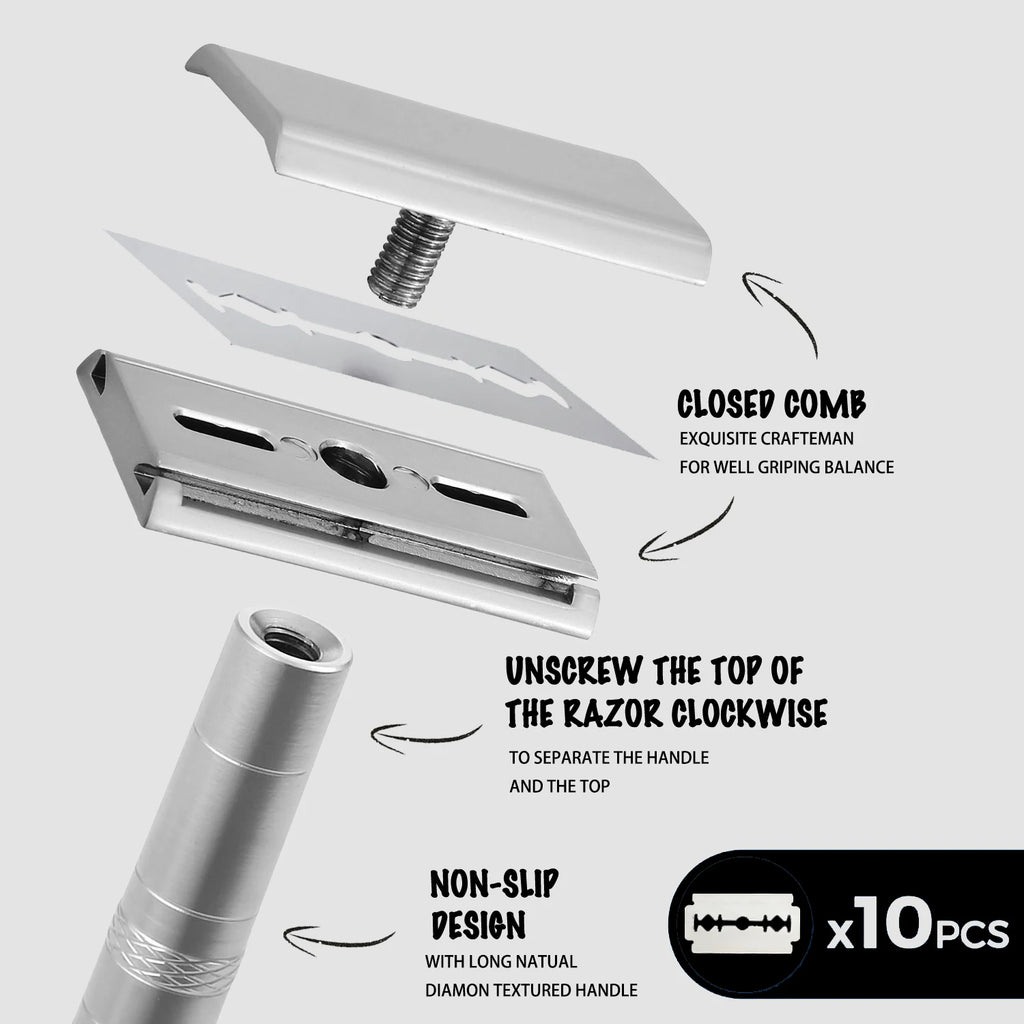 Double Edge Safety Razor — Reusable Metal, 5 Blades Included — product image 3