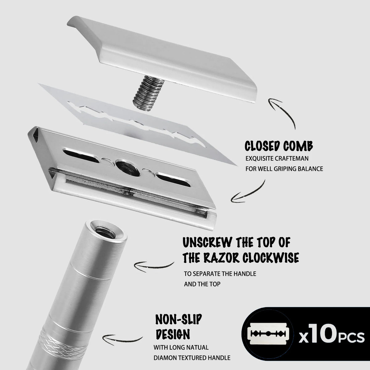 Double Edge Safety Razor — Reusable Metal, 5 Blades Included — product image 3