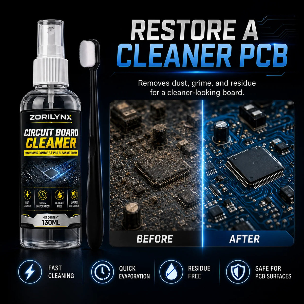 Electronics & PCB Cleaner Spray — Fast Evaporating, with Brush — product image 5