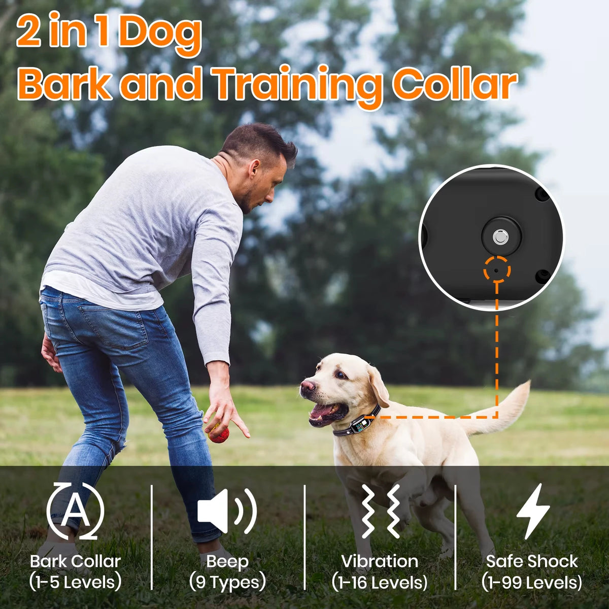 Dog Training Collar — 1000 m Range, IPX7 Waterproof, 1 or 2 Dogs — product image 2