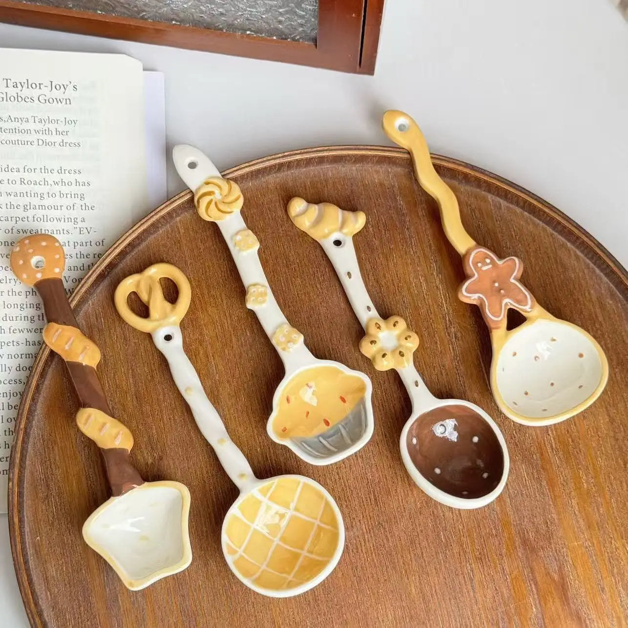 Ceramic Long-Handled Spoon — Bread & Biscuit Design — product image 14