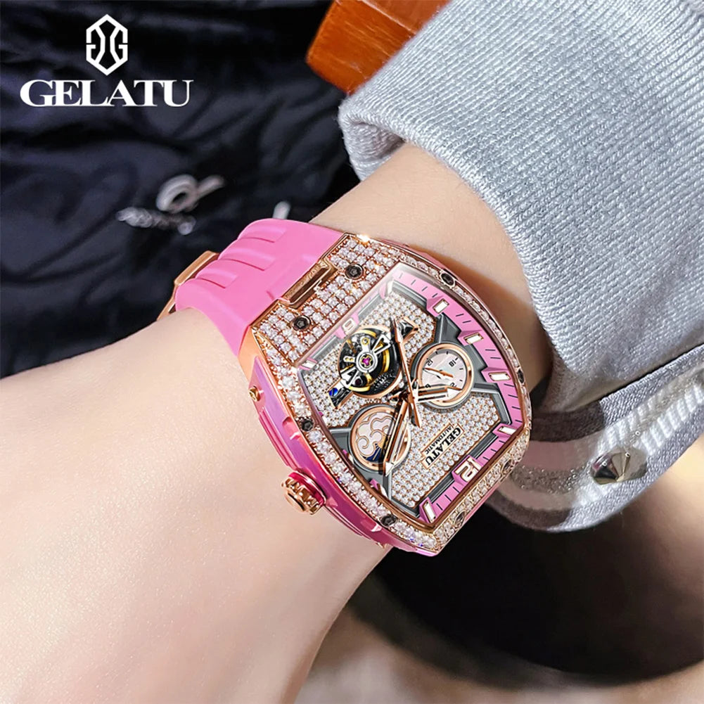 Women's Automatic Skeleton Watch — Moonphase, Silicone Strap — product image 3