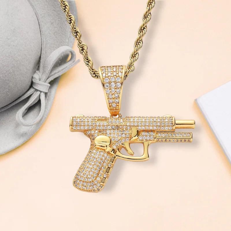 Crystal Pistol Pendant Necklace — Hip Hop Style, Unisex — product image 5