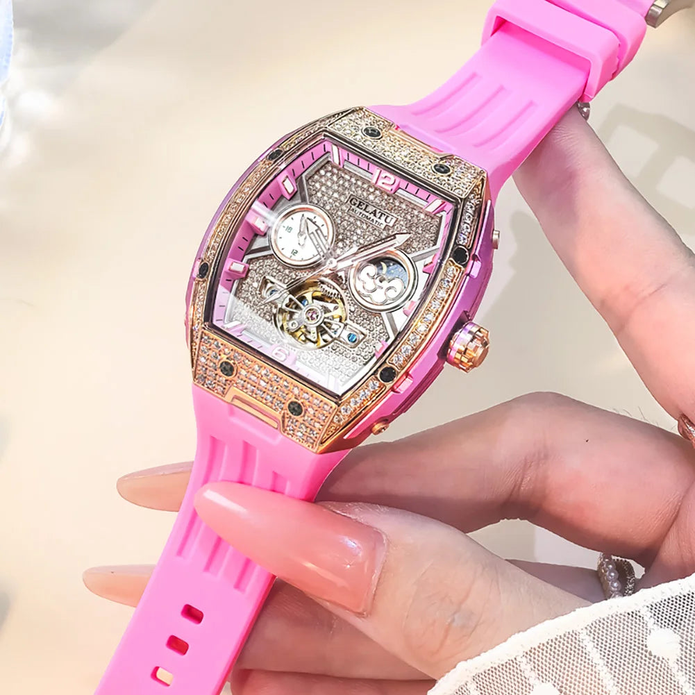 Women's Automatic Skeleton Watch — Moonphase, Silicone Strap — product image 4
