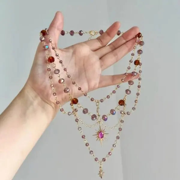 Rhinestone Butterfly Choker Necklace — Long Crystal Tassel — product image 7