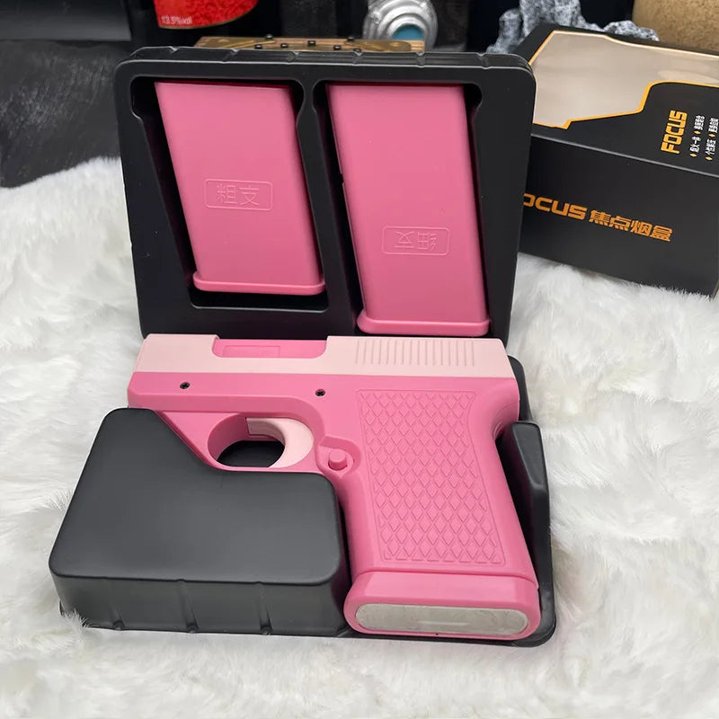 Novelty pistol-shaped jet flame lighter with a built-in cigarette holder.