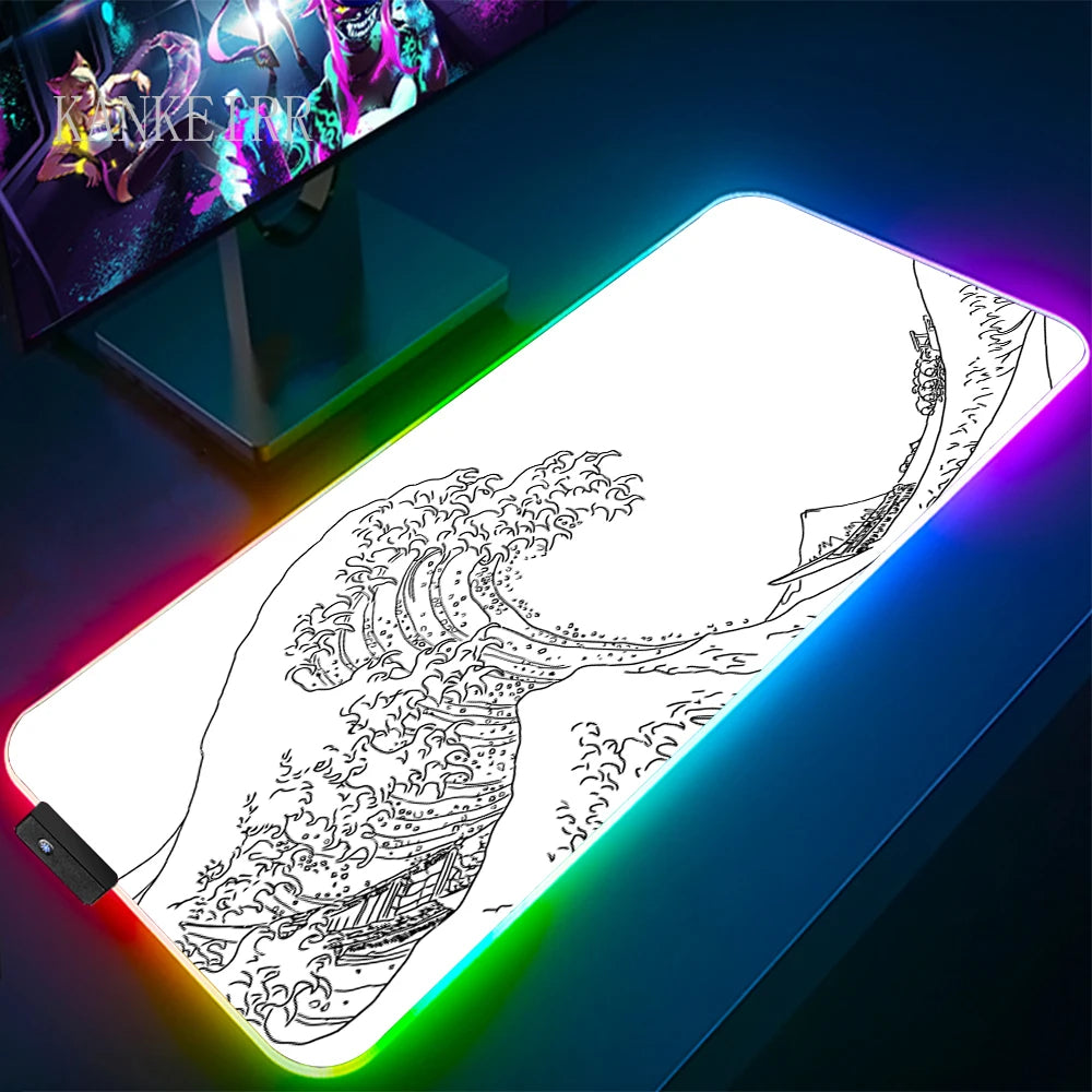 The Great Wave off Kanagawa RGB Gaming Mouse Pad Desk Mat LED Light Mousepad Artistic Computer Carpet — product image 4